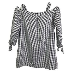Tyler Boe Women's Off The Shoulder Blouse 3/4 Sleeves‎ White Gingham Cotton XS